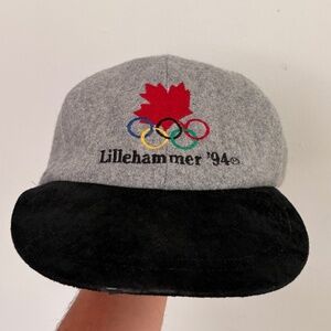 vintage 1994 Lillehammer Olympics Canada wool strapback dad hat grey black